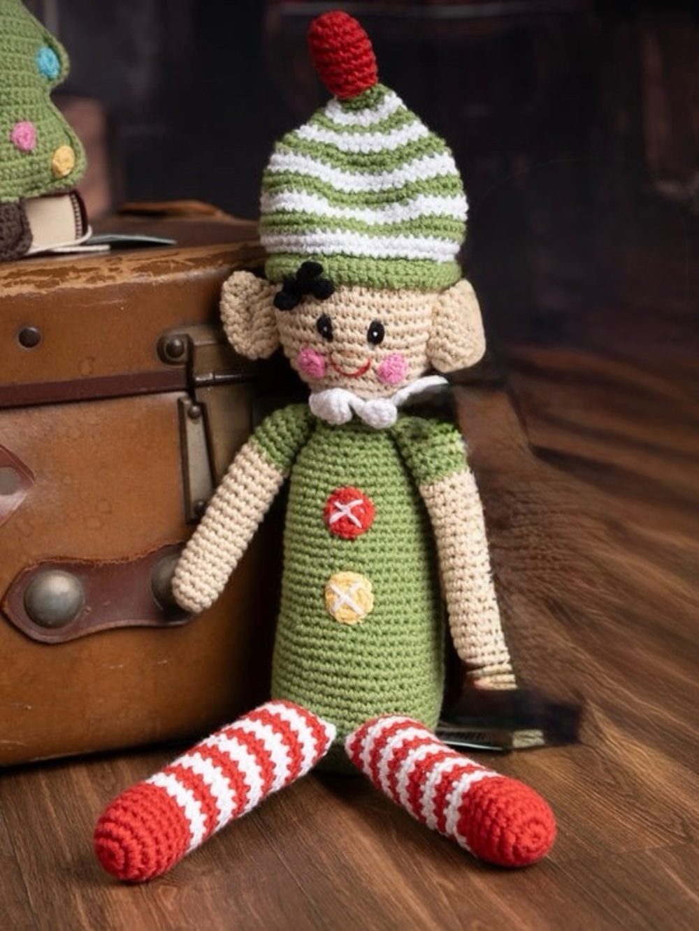 Large Christmas Elf Rattle Crotched Doll